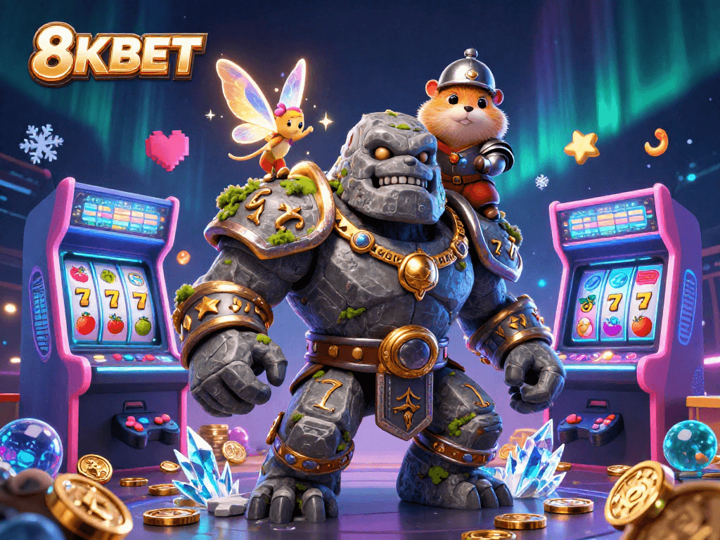 Experience the thrill of winning at 8KBET with a magical 3D casino adventure illustration.