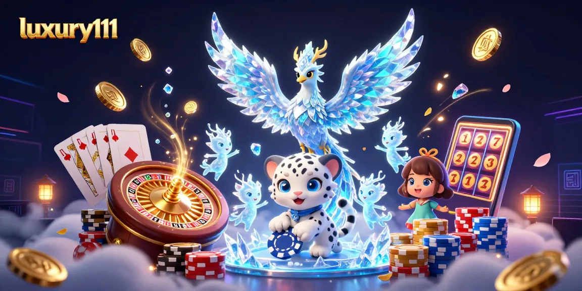 Experience luxury111 with vibrant casino action featuring an ice phoenix, poker chips, and spinning roulette.