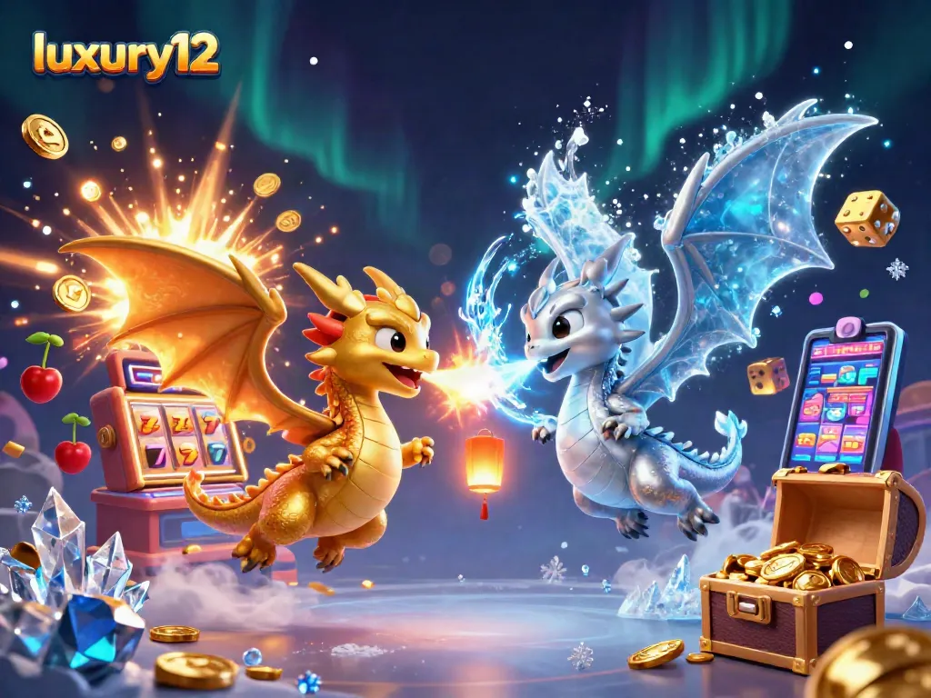Jelajahi keseruan permainan kasino luxury12 dengan naga bertemakan jackpot dan simbol slot yang mengilap.