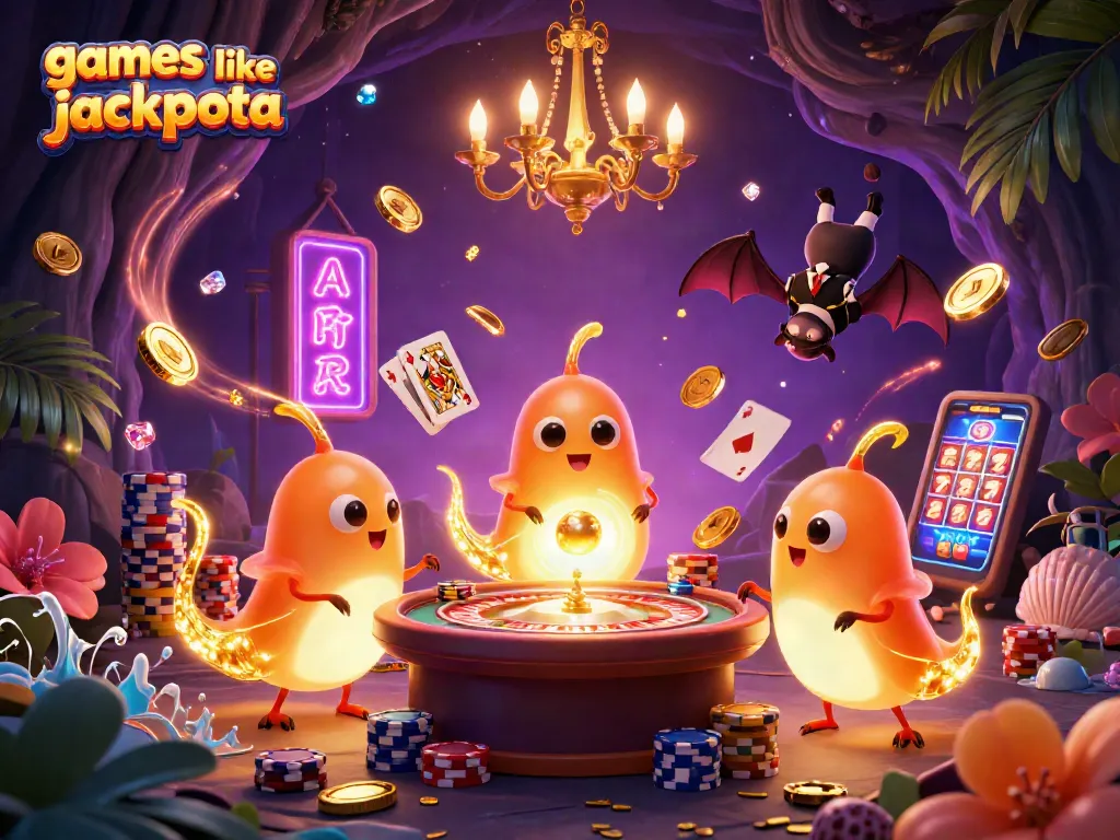 Experience games like jackpota with a vibrant casino scene illuminated by glowworms and dynamic elements.