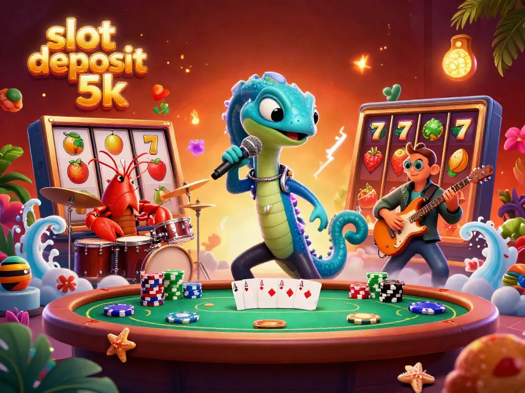 Experience the thrill of slot deposit 5k in this captivating underwater casino illustration featuring vibrant characters and stunning gaming elements.