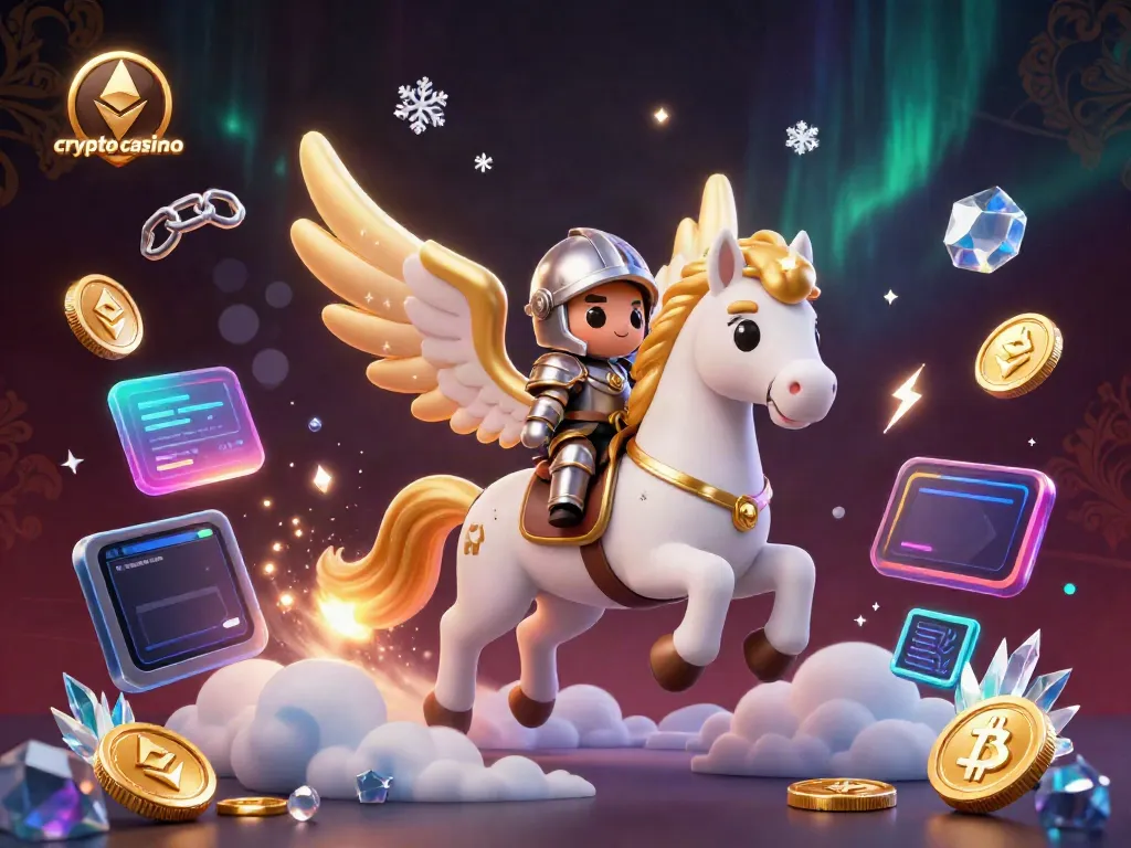 Experience the thrill of the crypto casino with vibrant 3D elements showcasing Bitcoin and Ethereum amidst dynamic action.