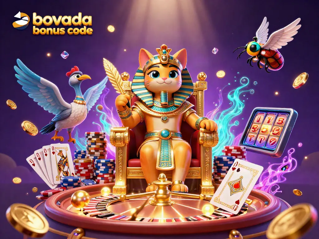 Experience winning with the bovada bonus code, showcasing vibrant casino elements in a rich 3D illustration.