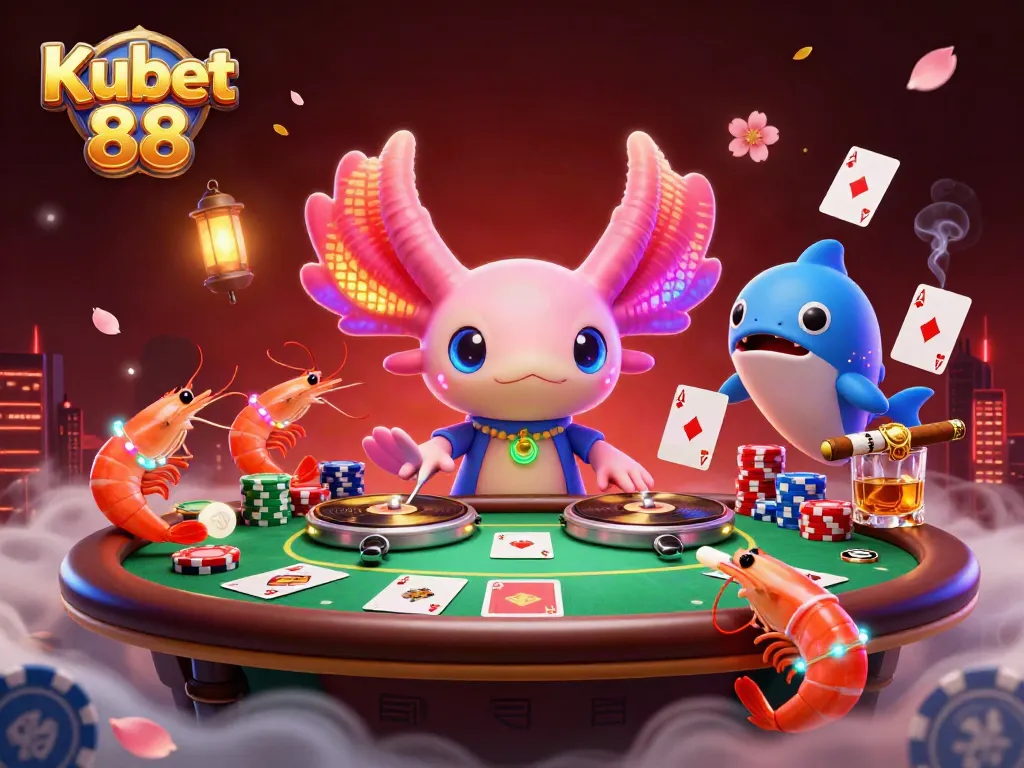 Kubet 88 captures excitement with an underwater casino scene featuring vibrant characters and gaming elements.