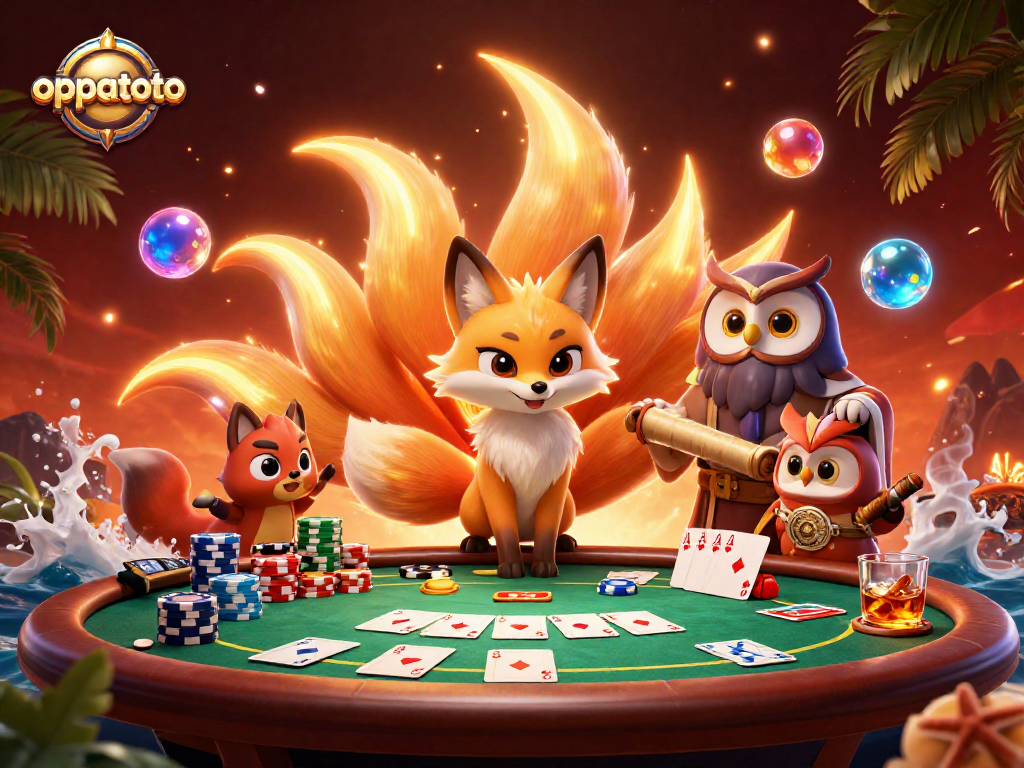 Experience oppatoto's vibrant animated world of poker with colorful spirit characters and dynamic game elements.