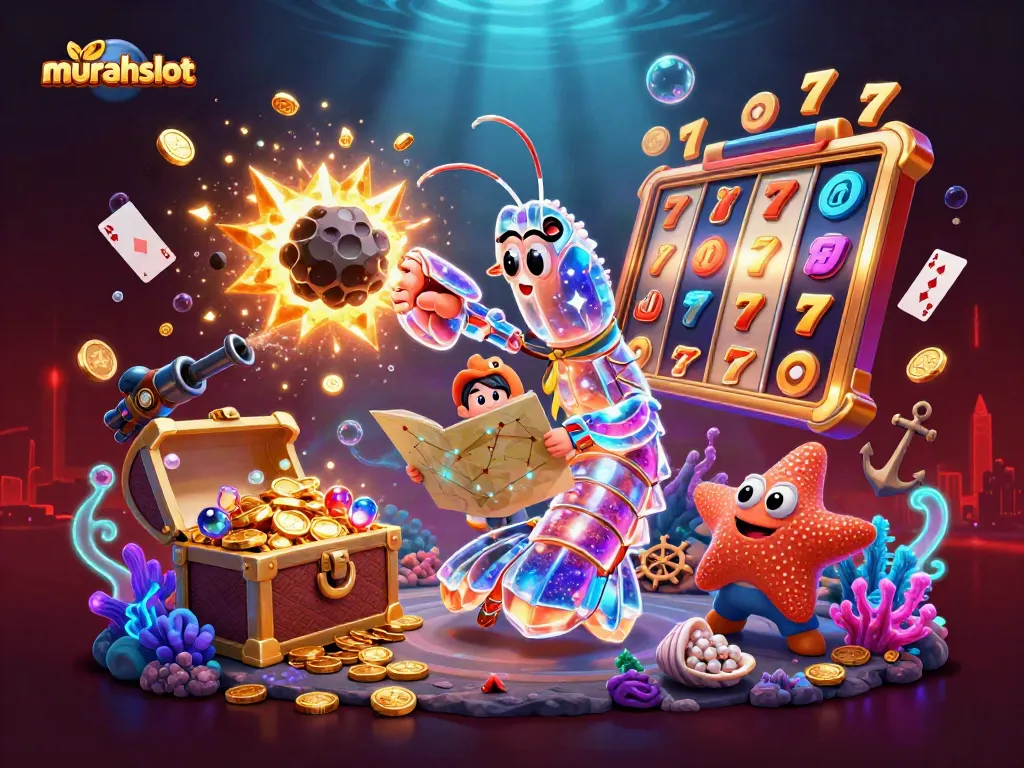 Menangkan jackpot di murahslot dengan ilustrasi kasino yang penuh warna dan detail.