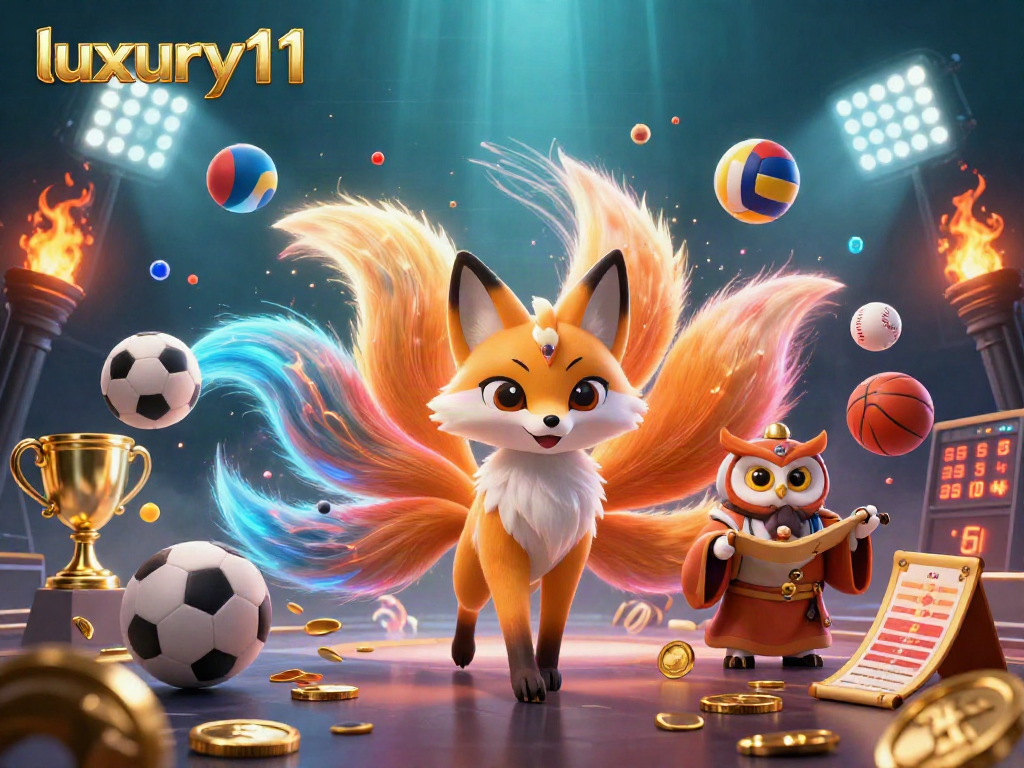 Experience luxury111 with a vibrant 3D casino scene including glowing tails and flying sports balls.