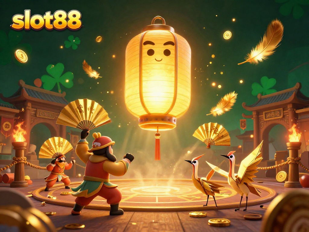Engage in thrilling gameplay at slot88 surrounded by vibrant 3D characters and lucky symbols.