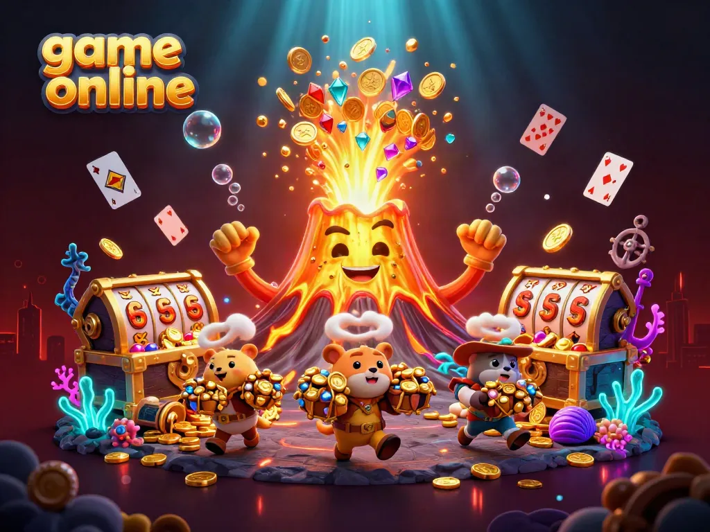 Engage in top-notch game online action with a vibrant casino-inspired 3D scene filled with treasures.