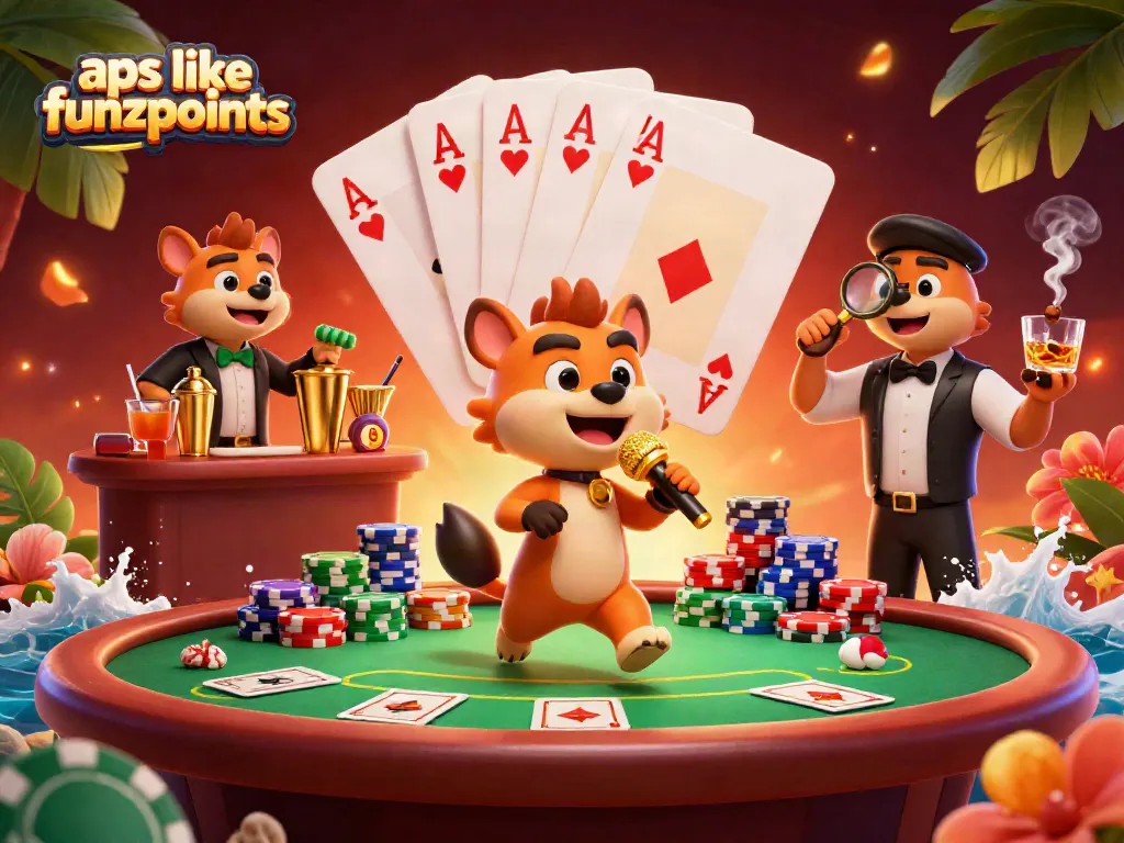 Play slots and win prizes at casinos like funzpoints with engaging 3D cartoon illustration.