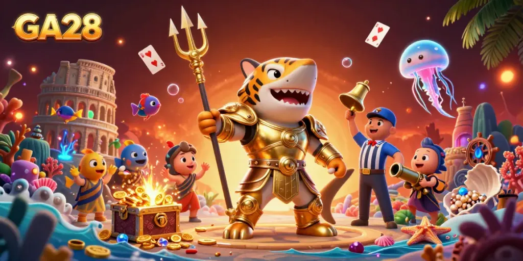 Engage in thrilling gaming adventures with GA28 in an underwater colosseum full of treasures.