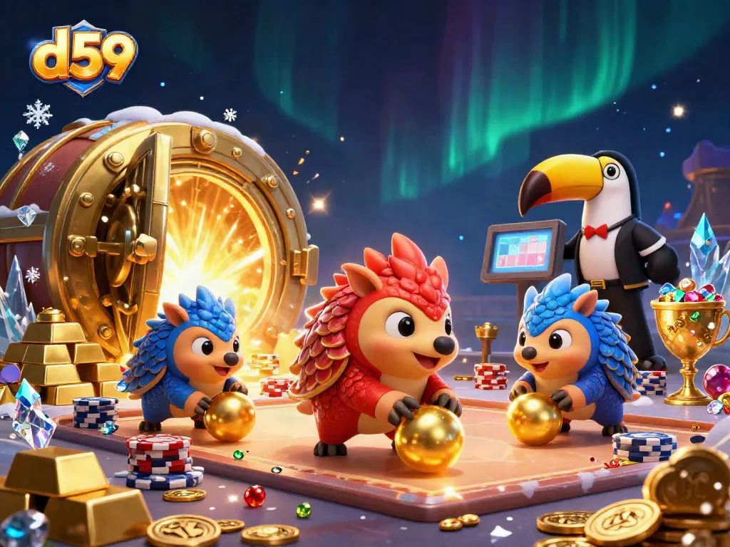 Spin to win with D59, the competitive pangolins bowling through poker chips and golden treasures!