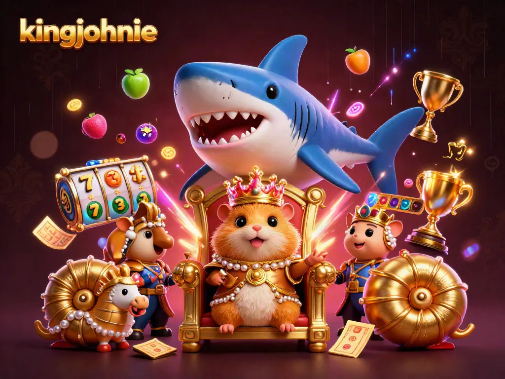 Spin to win at kingjohnnie, a lively scene with the hamster king, thrilling slots, and festive gambling elements.