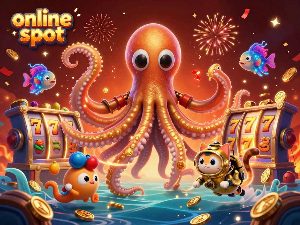 Spin online slot reels in this vibrant 3D illustration featuring a mystical kraken.