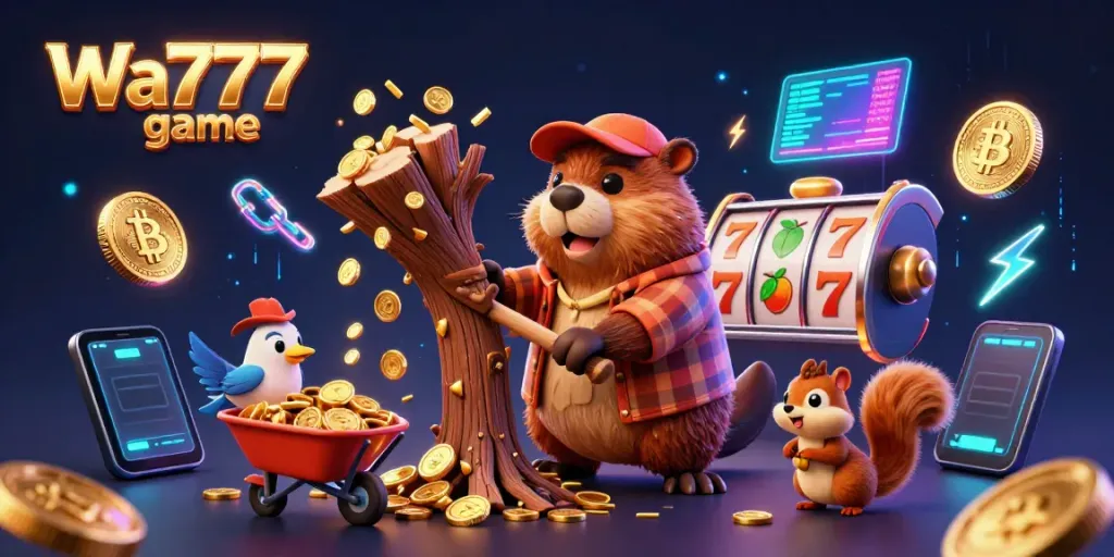 Experience the excitement of Wa777 game through our dynamic 3D illustration featuring vibrant casino elements.