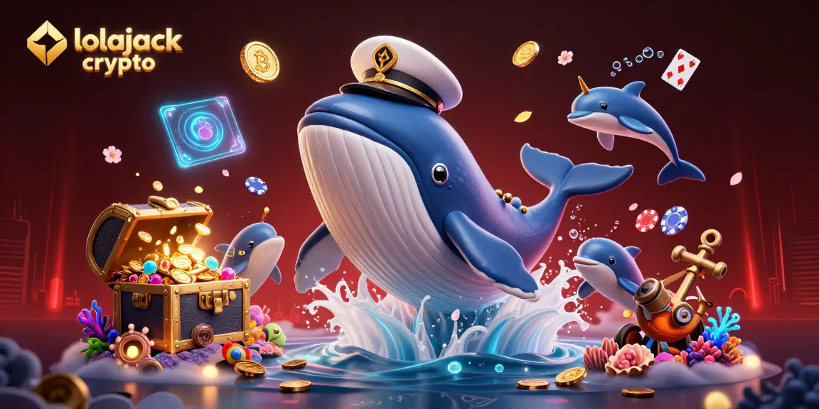Engage in the excitement of lolajack crypto, featuring a dynamic underwater scene with playful marine life, coins, and casino elements.