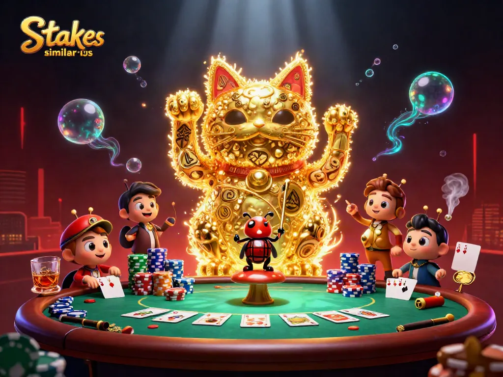 Join the excitement of top stake.us similar sites with a dynamic casino-themed scene featuring vibrant characters.