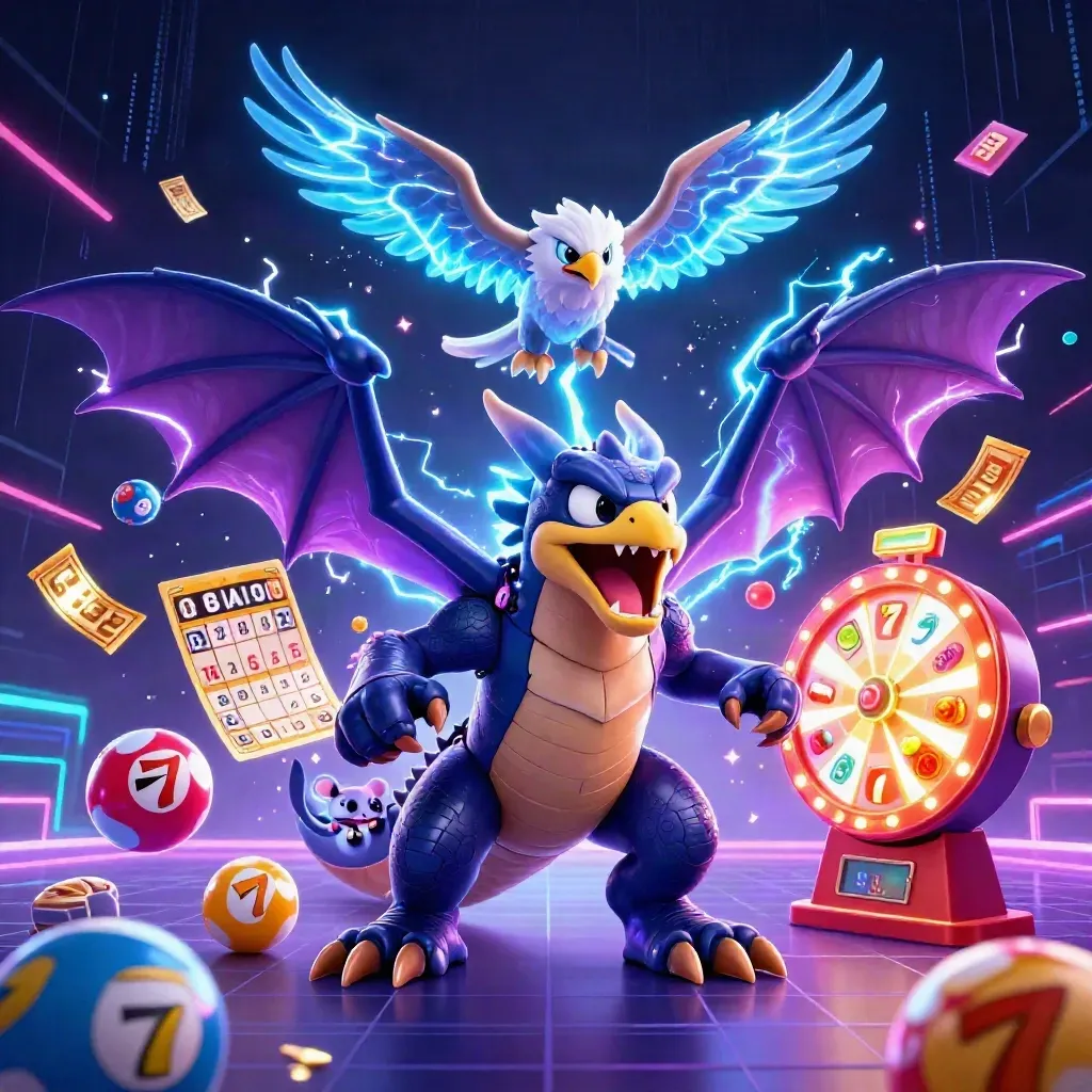 Thunder dragon, wind hawk, and crackling mouse amid casino burst effects.