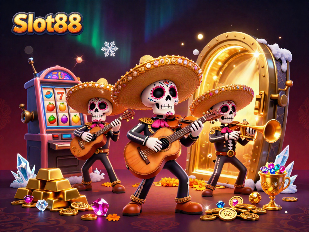 Play exciting Slot88 games with lively mariachi skeletons and dazzling treasures.