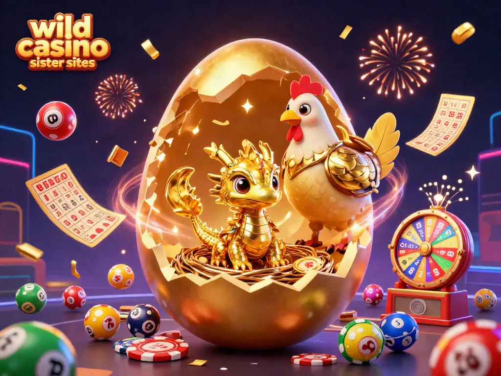 Experience the excitement of wild casino sister sites with golden gaming elements and celebratory motifs.