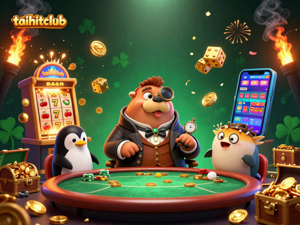 Join the fun at taihitclub with a lively poker scene featuring a walrus, penguin dealer, and pufferfish, surrounded by casino magic.