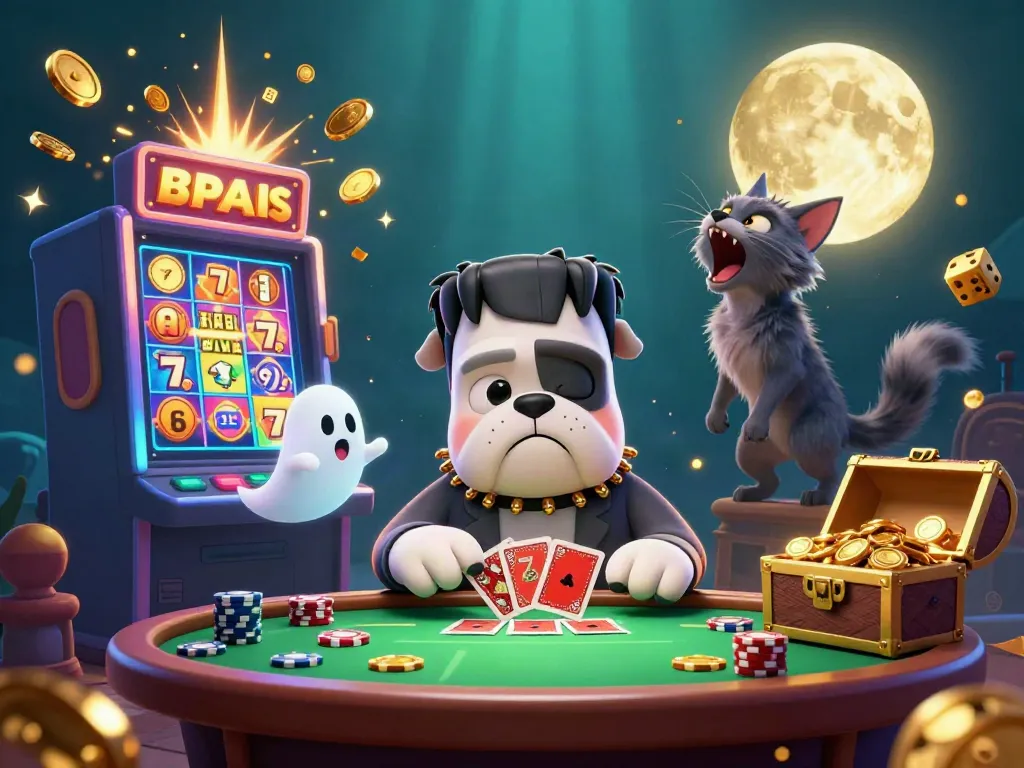 Experience ALO8's thrilling gambling atmosphere with a spooky dog dealer and exciting game elements bursting with energy.