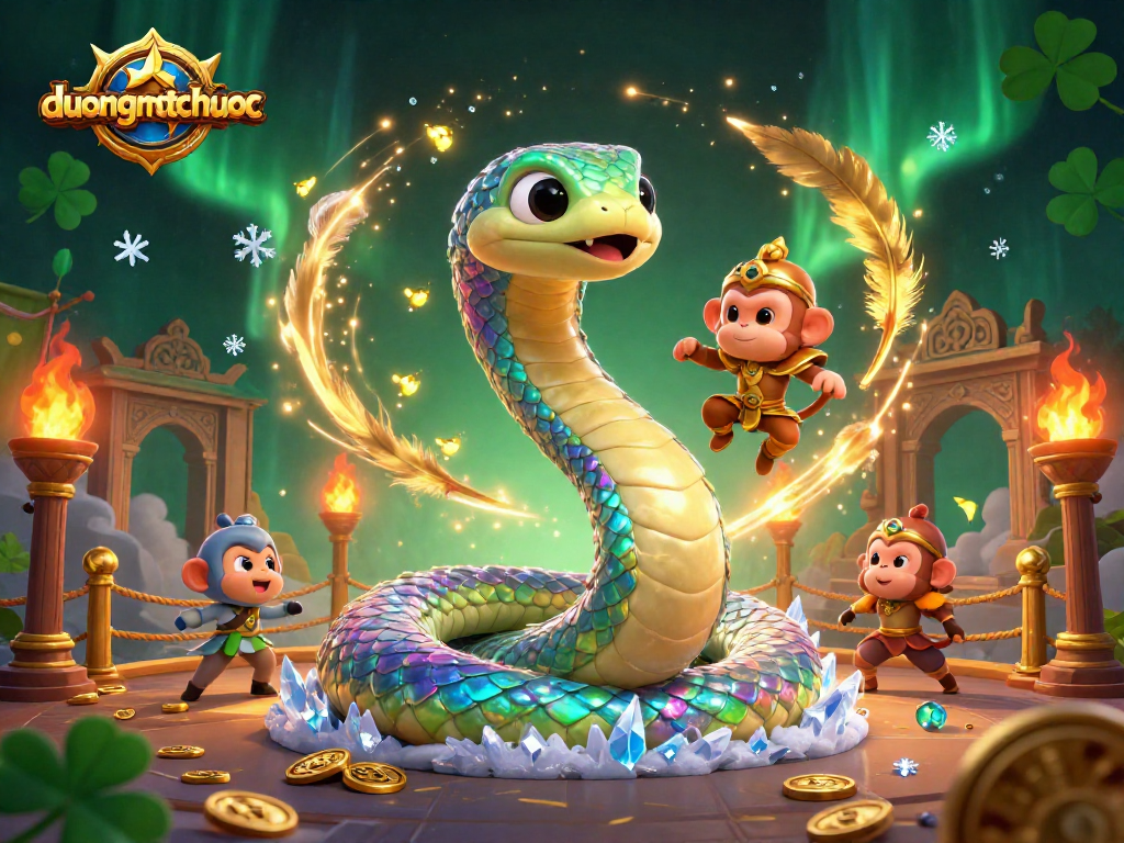Spin to win on duongmatchuoc with the playful monkey king and rainbow serpent in an exciting festive atmosphere.