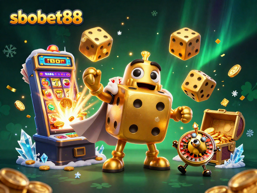 Experience the thrill of sbobet88 with an animated scene of a lively casino adventure featuring unique characters.