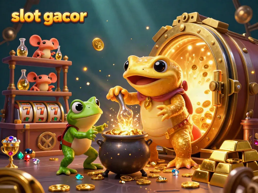 Experience the thrill of slot gacor with enchanting golden alchemists in a vibrant casino setting.