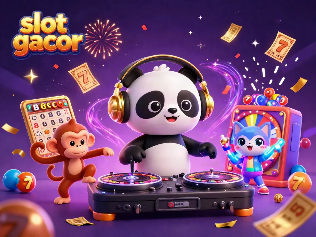 Engage in the excitement of slot gacor with this dynamic 3D illustration of casino characters in celebration.