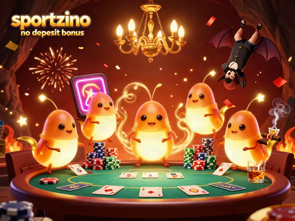 Experience the thrill of the sportzino no deposit bonus in a vibrant casino landscape filled with glowworms.