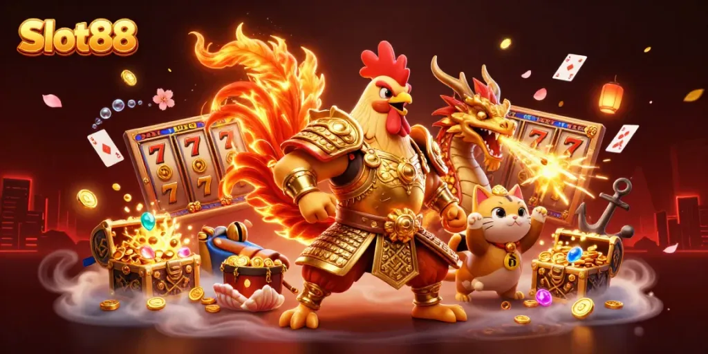 Experience thrilling gameplay with Slot88, featuring dynamic characters and vibrant casino elements.