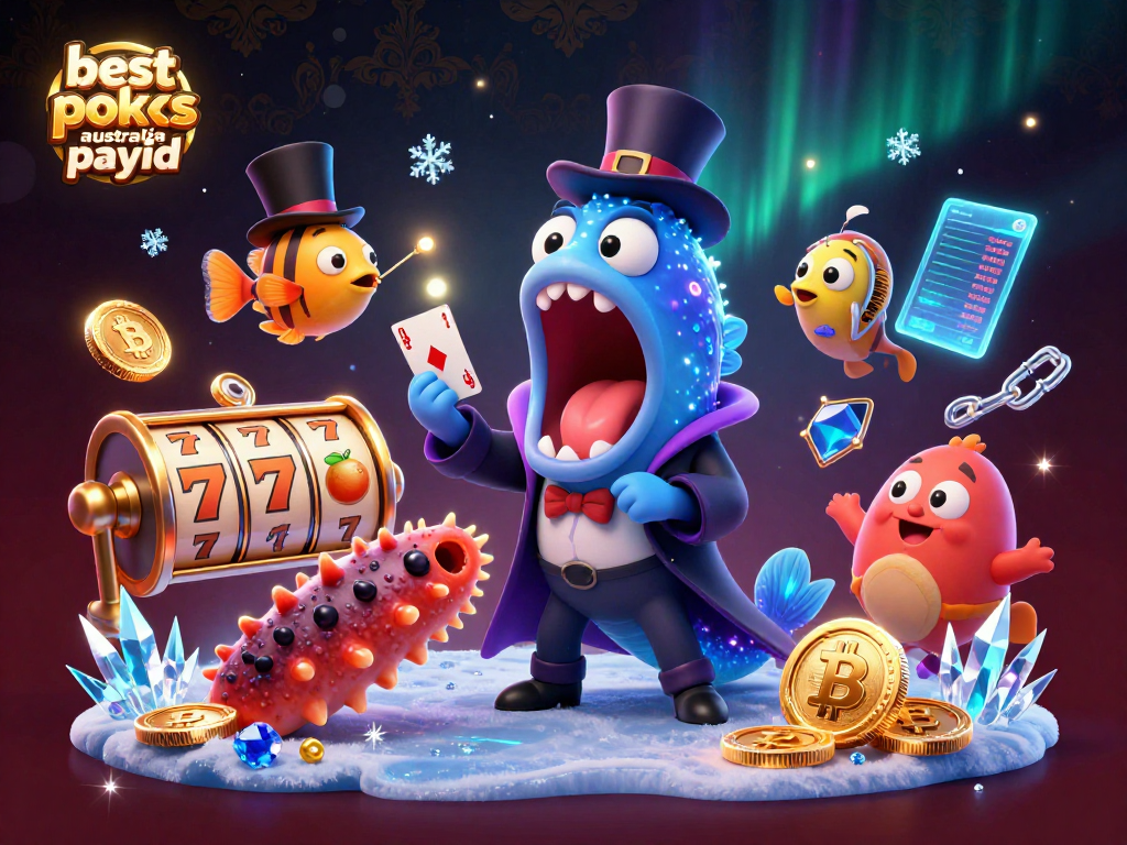 Engage with the best online pokies Australia PayID through a vibrant and enchanting casino-themed 3D illustration.