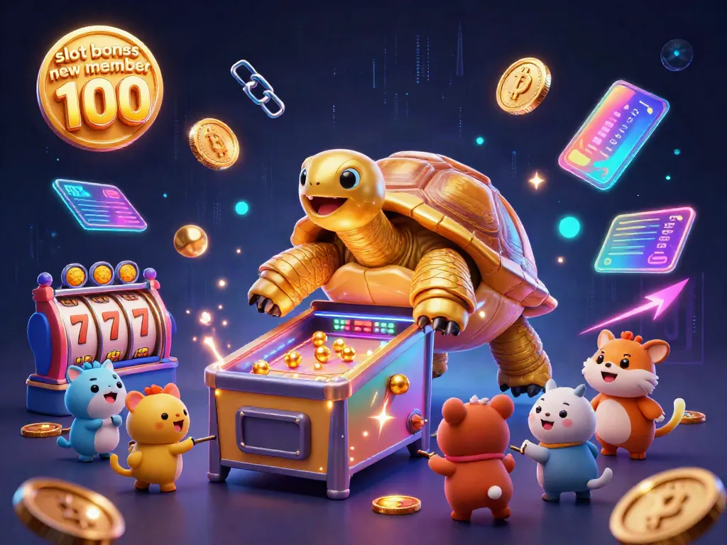 Experience slot bonus new member 100 excitement with a golden tortoise pinball theme and vibrant casino elements.