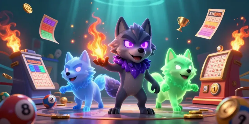 Ilustrasi menarik tentang Toto 4D dengan elemen lotere yang dinamis dan karakter berenergi.