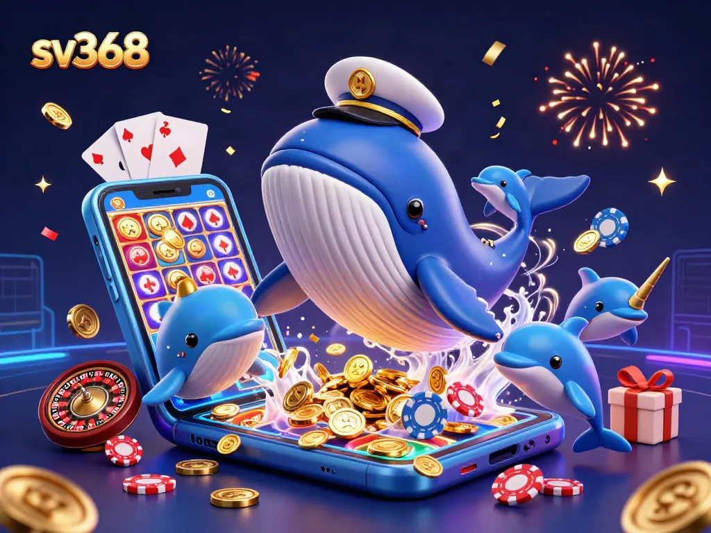 Betting on sv368 showcases an interactive scene with animated whales, dolphins, and casino elements.