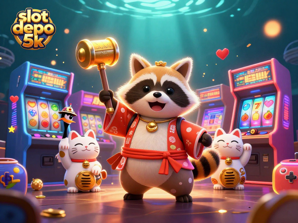 Experience thrilling wins with slot depo 5k in this vibrant 3D casino scene filled with excitement.