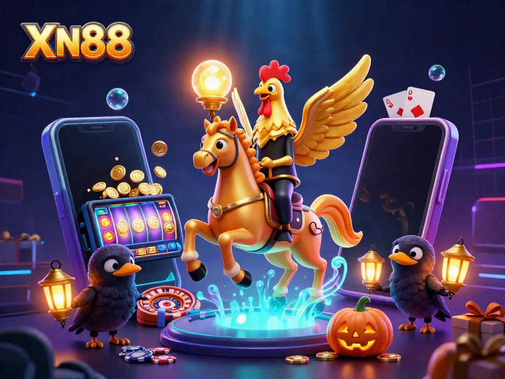 Experience thrilling moments with XN88 in a vibrant casino setting filled with gaming elements.